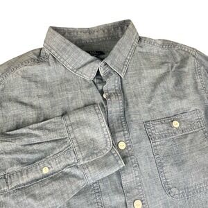 George Mens Chambray Button Down Shirt Long Sleeve Cotton Blue Gray Size M NEW